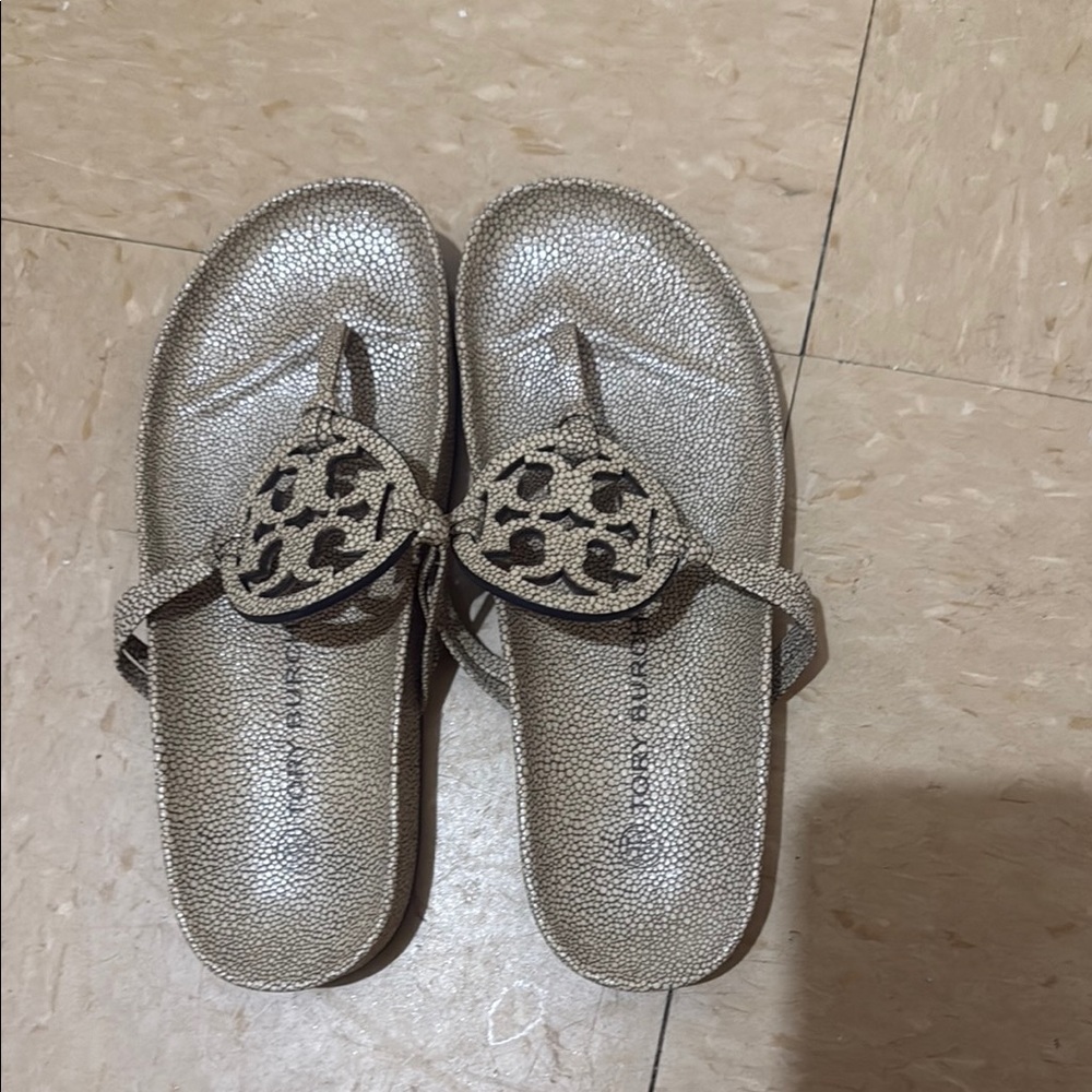 Tory Sport Metallic Sandals with Logo Detail